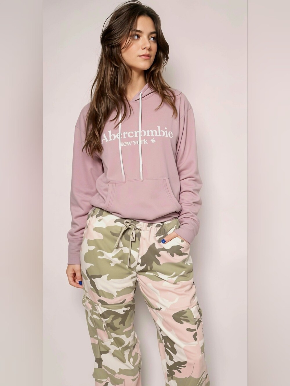 Abercrombie & Fitch Pink Pullover Hoodie with White Logo